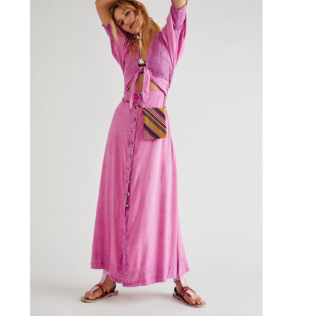 Free People String Of Hearts Smocked Cutouts Tie Front Maxi Dress